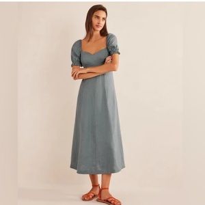 Boden Romantic Linen Sweetheart Neckline Dress